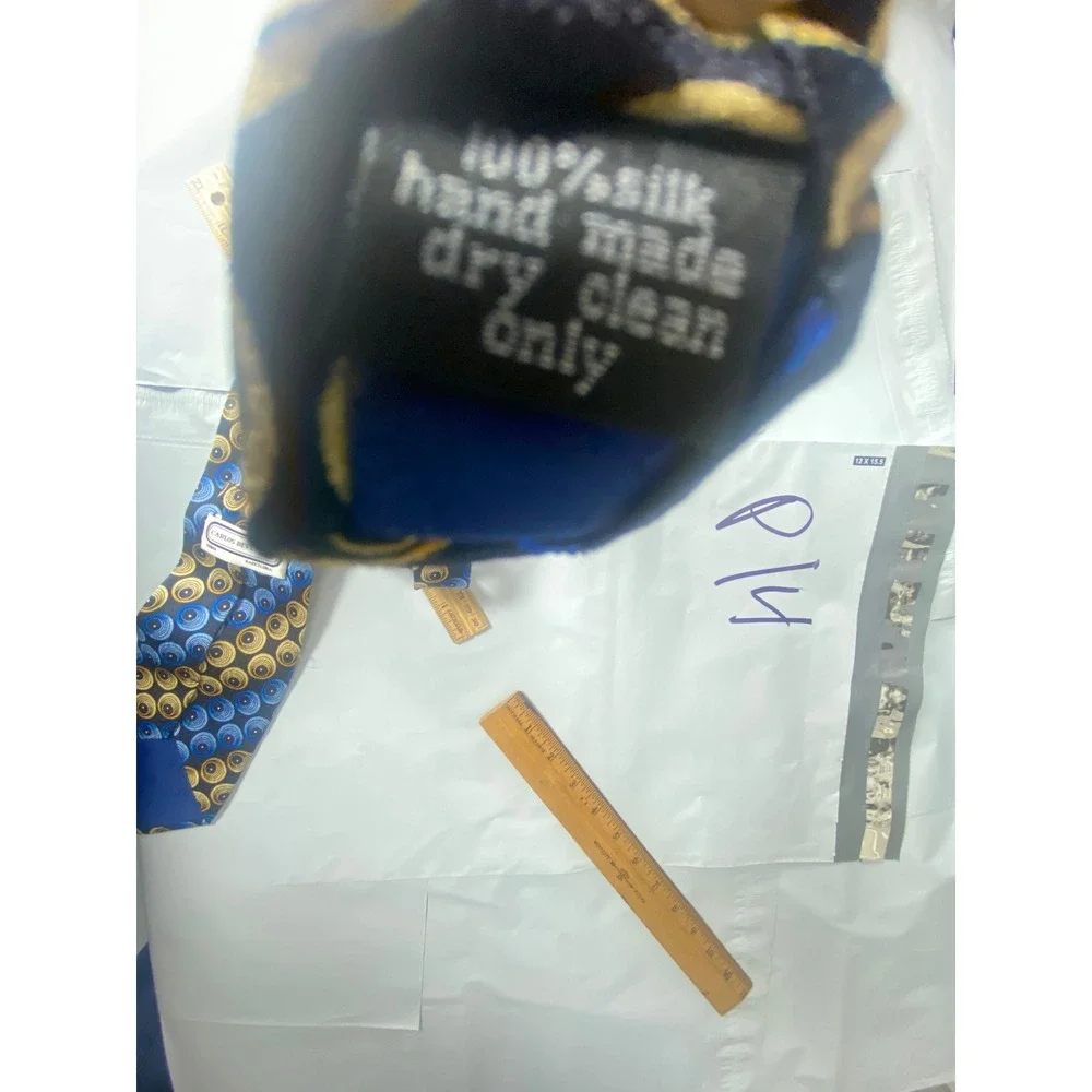 Carlos De Venezia 100% Silk‎ Hand Made Luxury Neck Tie Blue Gold Circles
